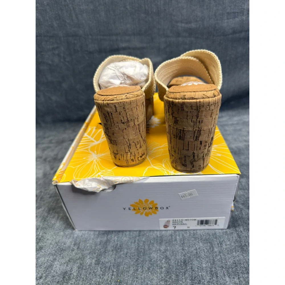 Yellow Box Halva Sandals Womens 7 Natural Woven Cork High Wedge Platform Slide